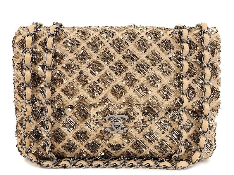 Chanel Handbag with Adjustable Strap for ComfortChanel 2012 Gold Sequin Medium Flap Bag RHW J27