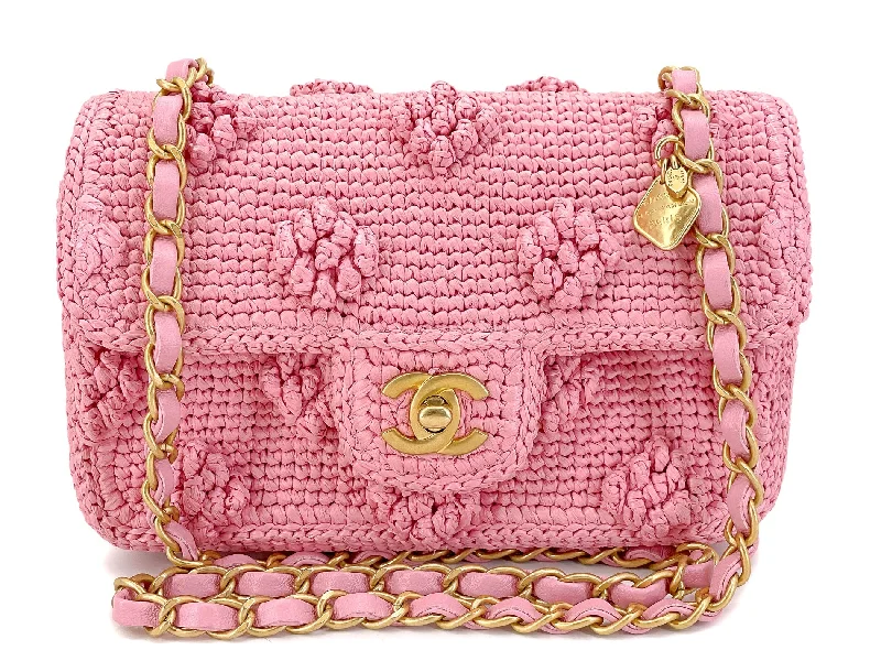 Chanel Chain Strap Handbag for Everyday UseChanel 24P Pink Raffia Straw Mini Recangular Flap Bag with Charms GHW