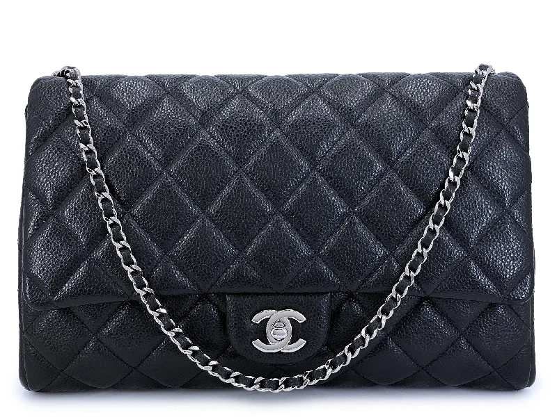 Chanel bags with iconic stitching detailsChanel Black Caviar Clutch with Chain Timeless Flap Bag SHW 2012