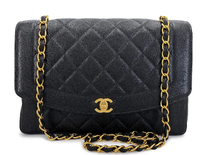 Chanel bags with chain and leather strap combinationsChanel Caviar Diana Jumbo Rare Black 1997 Vintage Large Flap Bag 24k GHW Rare