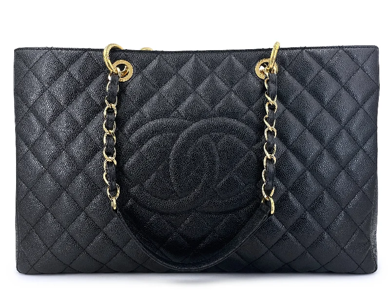 Chanel Handbag with Adjustable Strap for ComfortChanel GST XL Black Caviar Tote Bag Grand Shopper GHW 83U