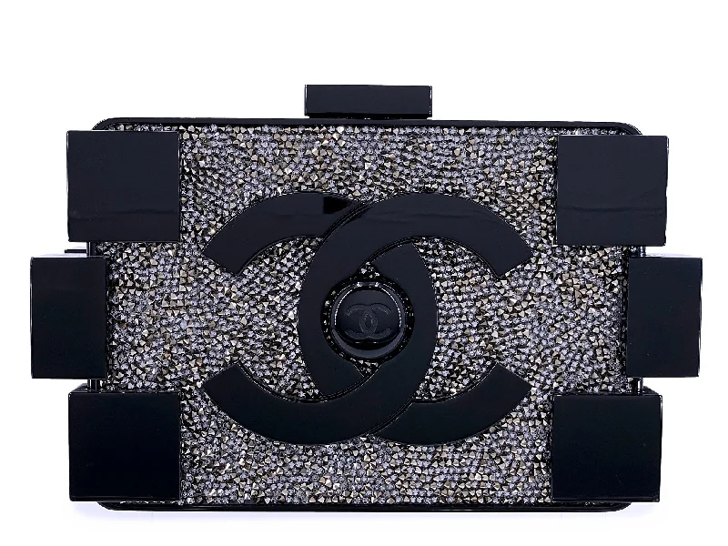 Chanel bags with iconic gold chainsChanel Lego Minaudière Strass Crystal Black Clutch Bag RHW 2013 Plexiglass