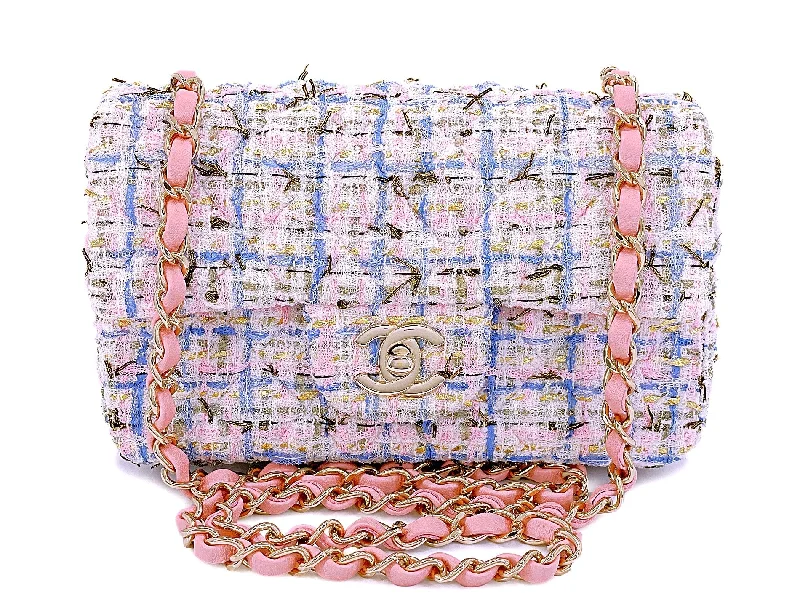 Chanel bags for women who appreciate fine craftsmanshipChanel Pink Tweed Rectangular Mini Flap Bag 19C Boucle HX9