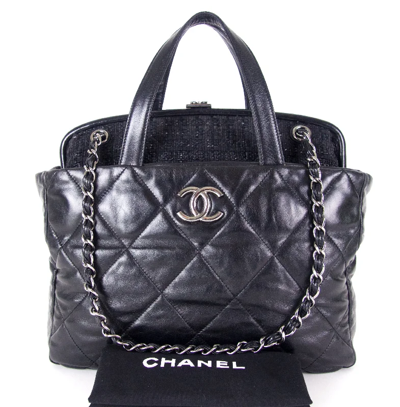 Chanel bags for the minimalist fashionPortobello Quilted Glazed Calfskin Leather and Tweed Frame Shoulder Bag