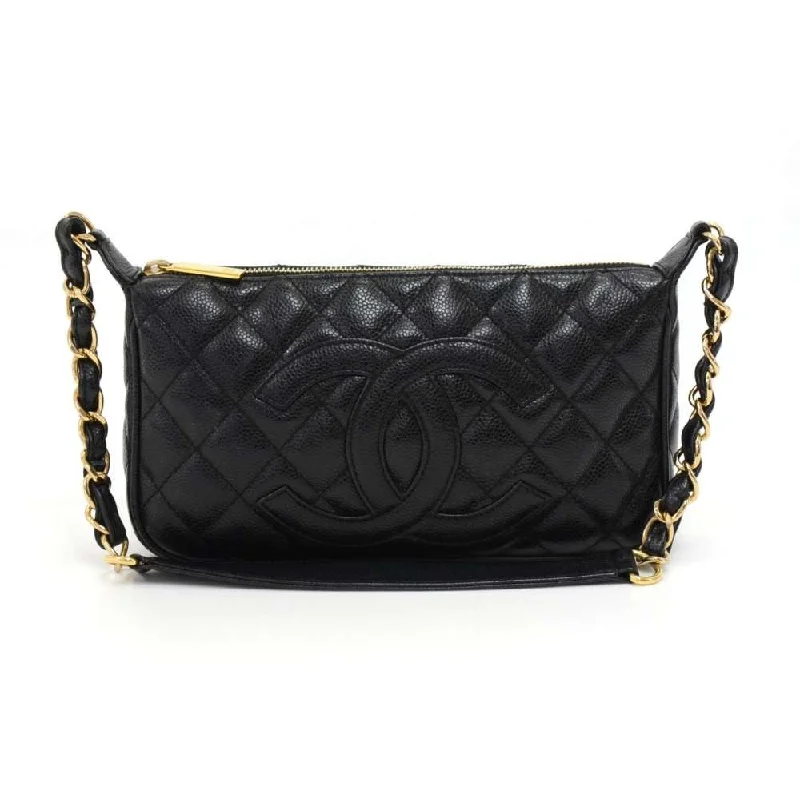 Chanel bags with iconic stitching detailsQuilted Caviar Leather CC Logo Shoulder Bag