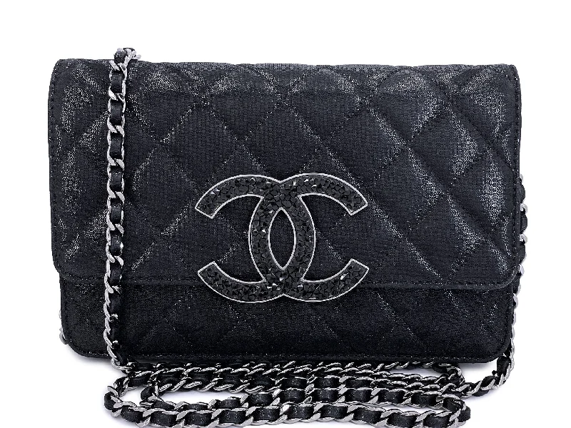 Chanel bags with gold, silver, and pearl accentsChanel Strass Crystal WOC Wallet on Chain Flap BAg 11A CC Logo RHW