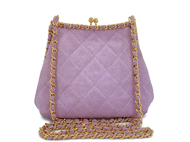 Chanel bags perfect for everyday elegChanel Vintage Lilac Suede Kisslock Clutch Bag 24k GHW 1995 Pink Purple XFG