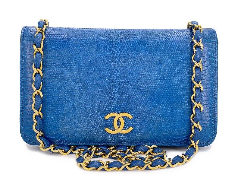 Chanel bags with iconic gold chainsChanel Vintage Lizard Full Flap Bag Turquoise Blue