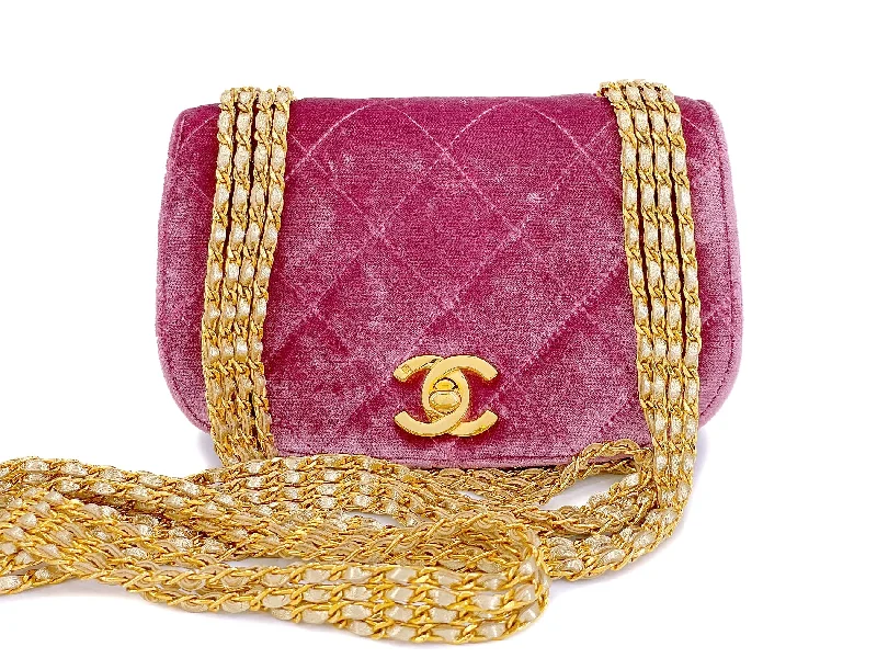 Chanel bags with exclusive seasonal designs and materialsChanel Vintage Mauve Pink Velvet Evening Bag Quadruple Chain 24k GHW 1996 CCU