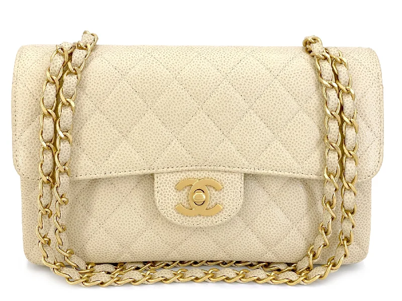 Chanel bags with iconic gold chainsPristine Chanel 2001 Vintage Pale Beige Speckled Caviar Small Classic Double Flap Bag Brushed 24k GHW CF4