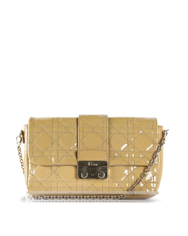 Christian Dior tote bags with a double - handle and shoulder - strap optionCHRISTIAN DIOR Beige Cannage Patent Leather Small Miss Dior Promenade Crossbody Bag