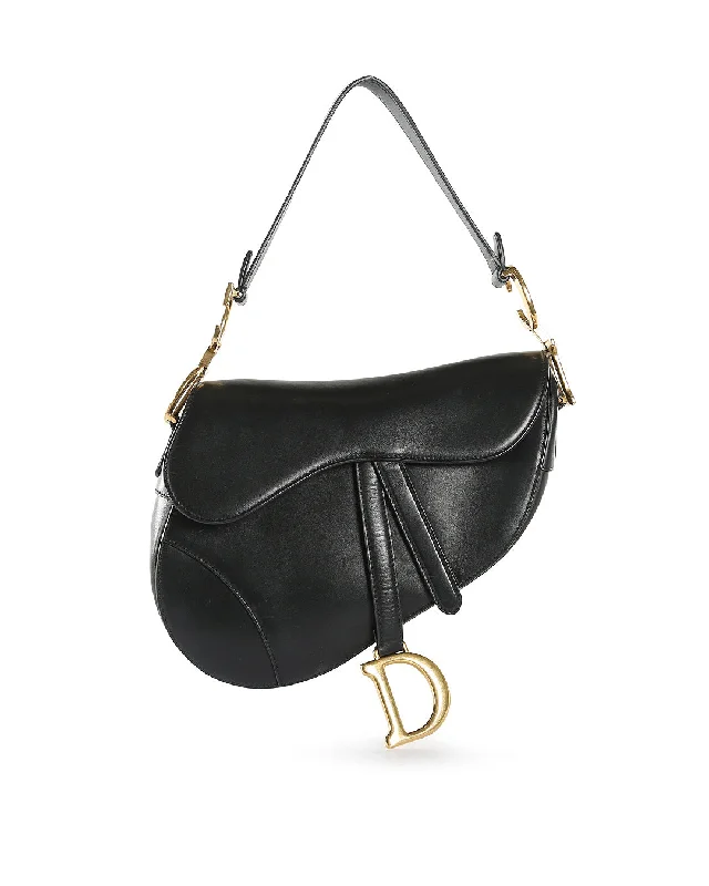 Christian Dior tote bags with a double - handle and shoulder - strap optionCHRISTIAN DIOR Black Calfskin Leather Saddle Bag