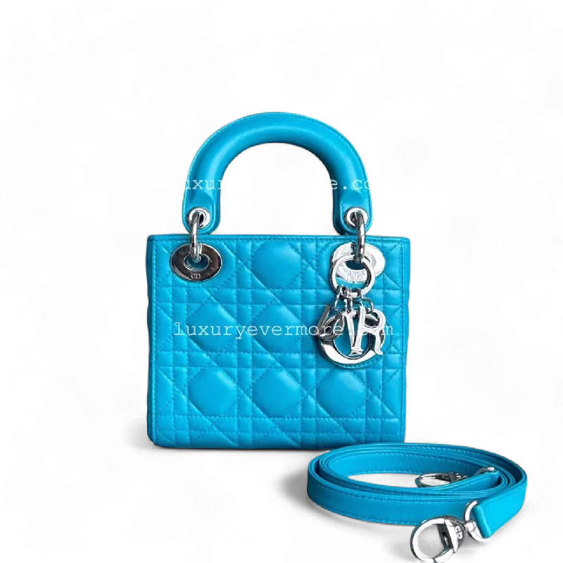 Christian Dior bags with a quilted pattern and gold - toned hardwareBalance of Lady Mini Cannage Lambskin Cyan Blue Silver Hardware