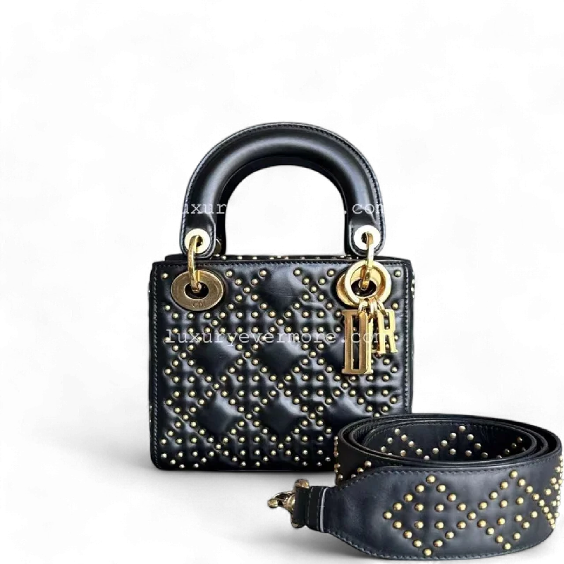 Fashion - forward Christian Dior tote bags for the modern womanLady Mini Studded Cannage Calfskin Black Golden Hardware