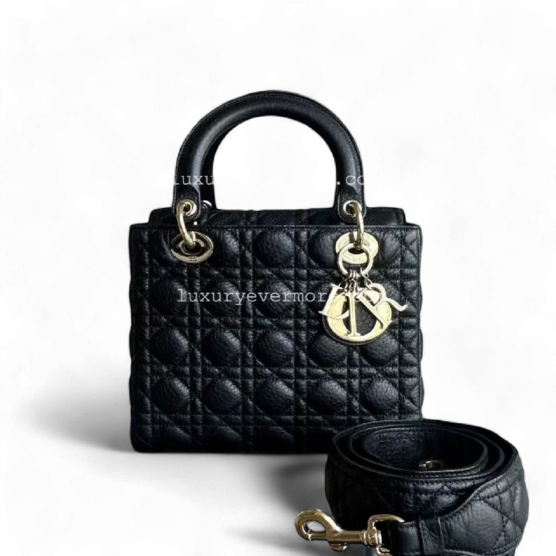 Contemporary Christian Dior handbags with a unique shape*Flap, Grained Calf* Lady Medium Grained Calfskin Black Golden Hardware