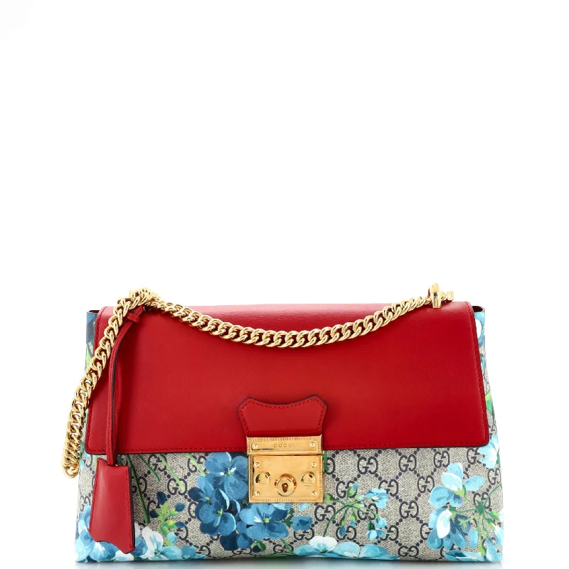 Compact crossbody bags for travelPadlock Chain Flap Bag Blooms Print GG Coated Canvas and Leather Medium