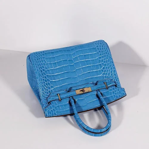 Hermes Birkin 30cm Crocodile Leather Bag With Strap Blue Gold