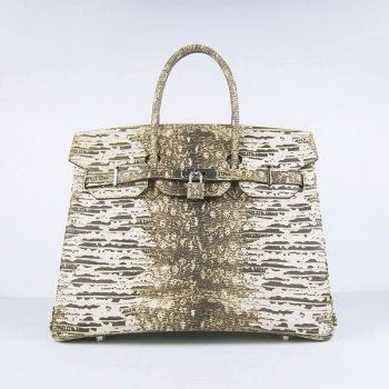 Hermes Birkin 30cm Lizard Pattern Handbag 6088 Beige/Silver