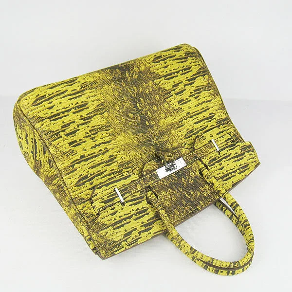 Hermes Birkin 30cm Lizard Pattern Handbag 6088 Yellow/Silver