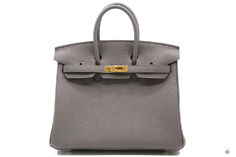 Hermes H041344 Birkin 25 Gris Etain / CC8F Taurillon Clemence Tote Bag Ghw