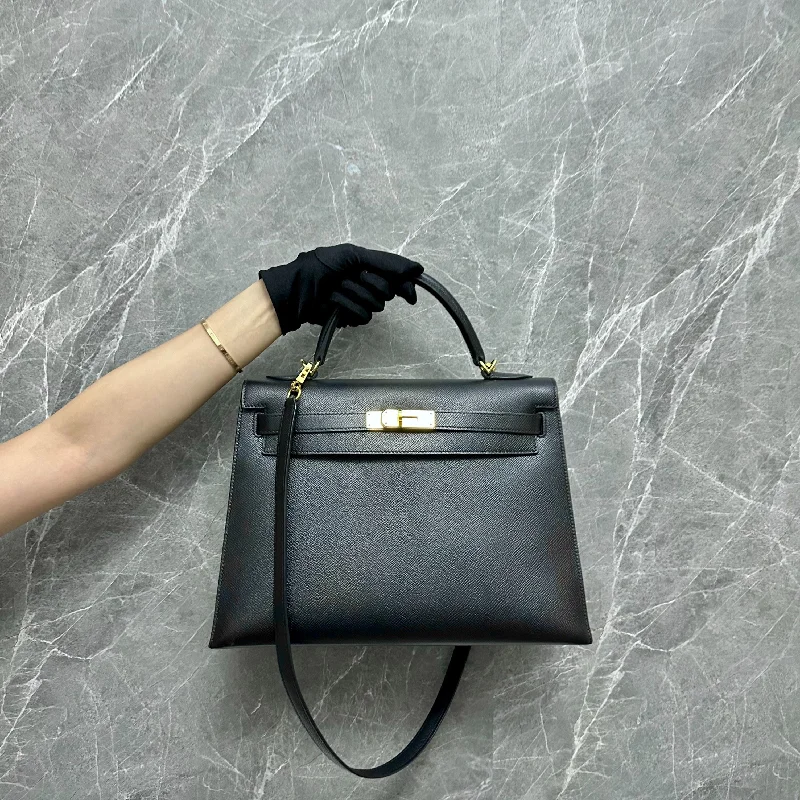 Hermes Kelly 32 Epsom Black Square O GHW