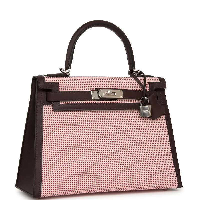 Hermes Quadrille Kelly Sellier 28 Rouge Sellier Toile and Swift Palladium Hardware