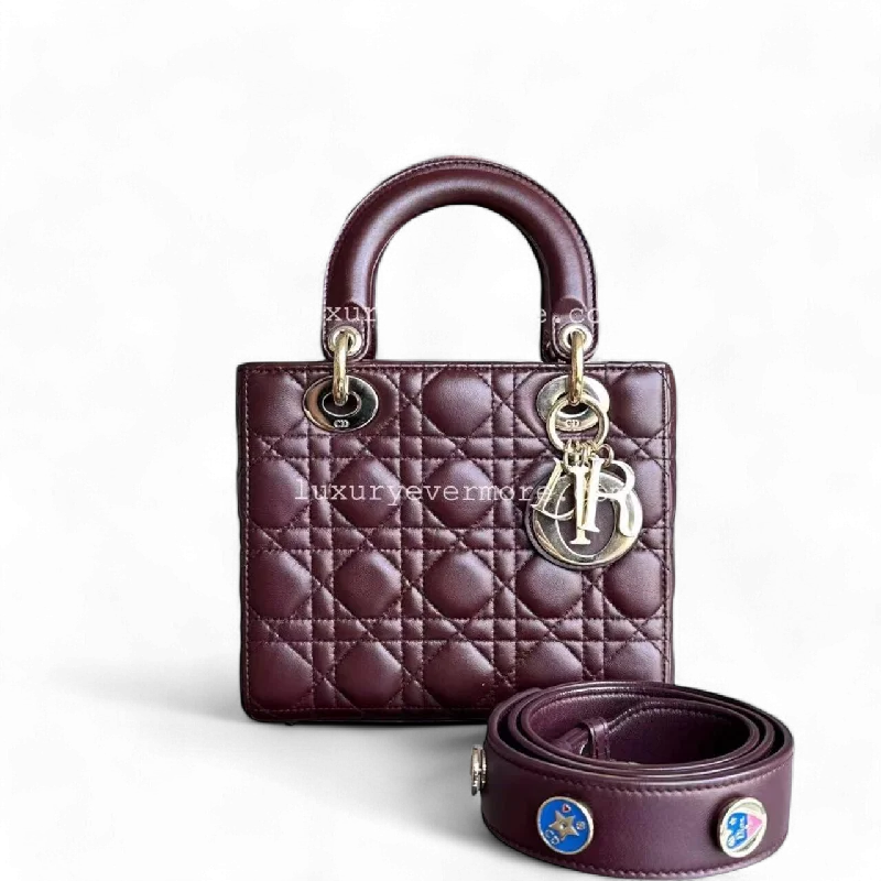 Christian Dior Saddle bags with a distressed leather finishLady Small Cannage Lambskin ABC MYABC Burgundy Golden Hardware