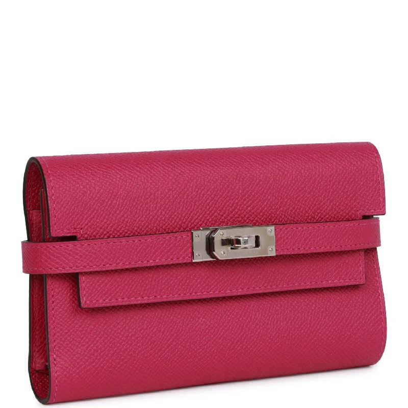 Hermes Medium Kelly Depliant Wallet Rose Pourpre Epsom Palladium Hardware